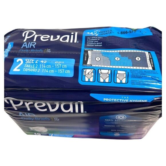 Prevail Air Daily Briefs Size 2, 45"-62" Ultimate Plus Absorbency 18 - Picture 3 of 3